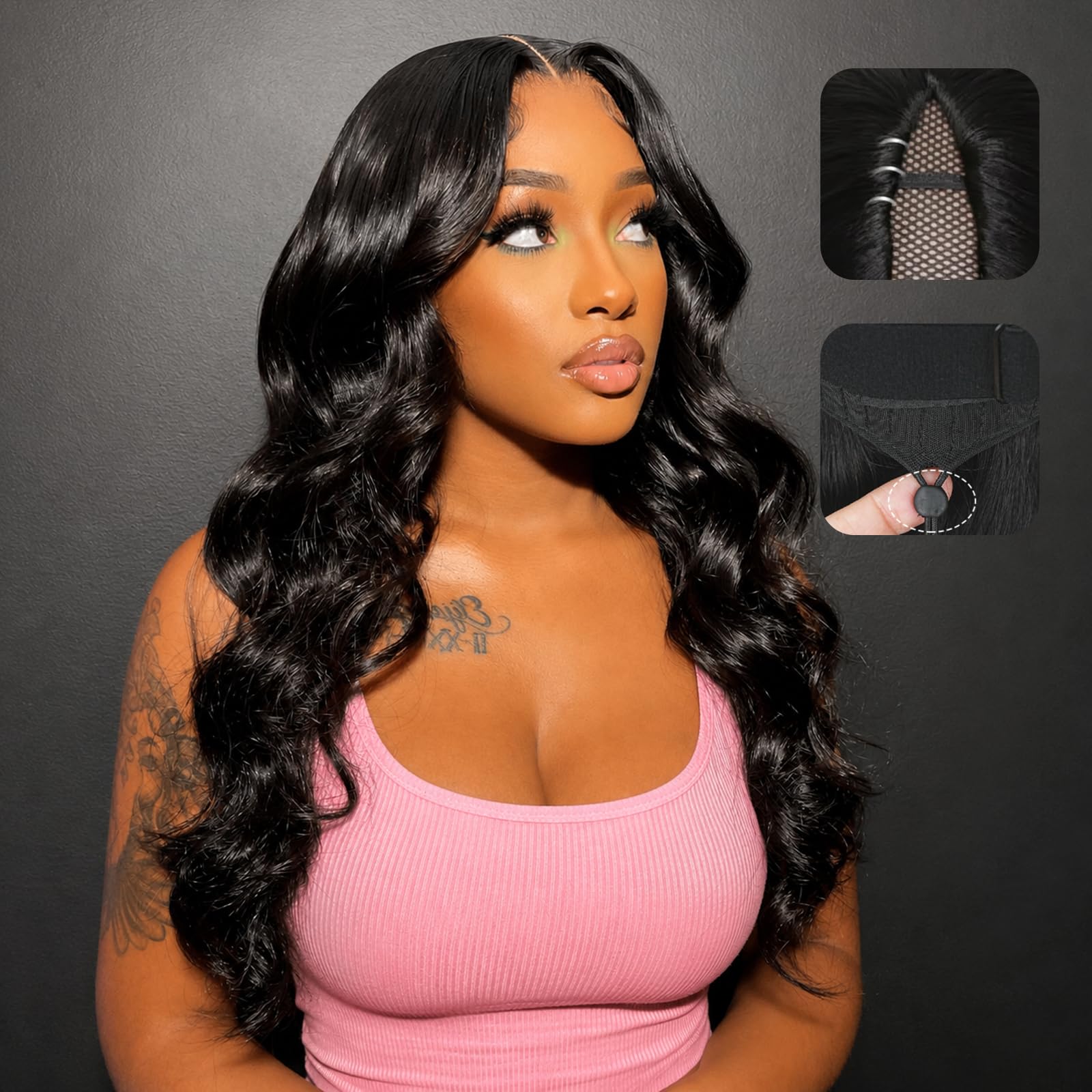 Trilumity V Part Glueless Upgrade Body Wave Human Hair - Natural Black Hair Replacement Wig