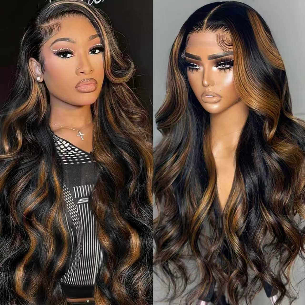 Trilumity 13X6 Highlight 1B/30 Ombre Body Wave Brazilian Virgin Hair - Natural Black Hair Replacement Wig