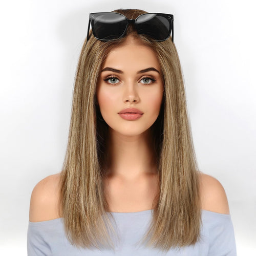 KKU 16 Inch Brown Mixed Blonde Human Hair Wigs for Women,5x5 Lace Front Wigs Human Hair,wigs for women