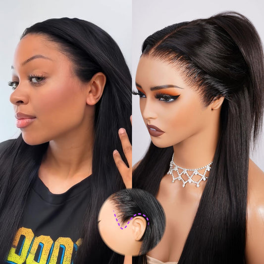 Trilumity 13X6 Glueless Pre Cut Straight 100% Human Hair - Natural Black Hair Replacement Wig