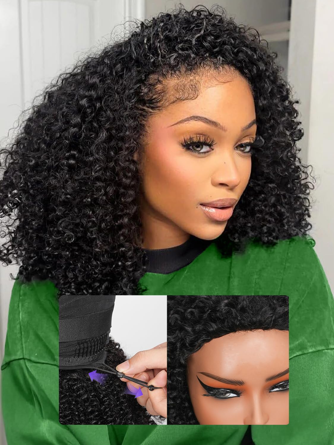 Trilumity Kinky Half 3 In Curly Human Hair - Natural Black Hair Replacement Wig