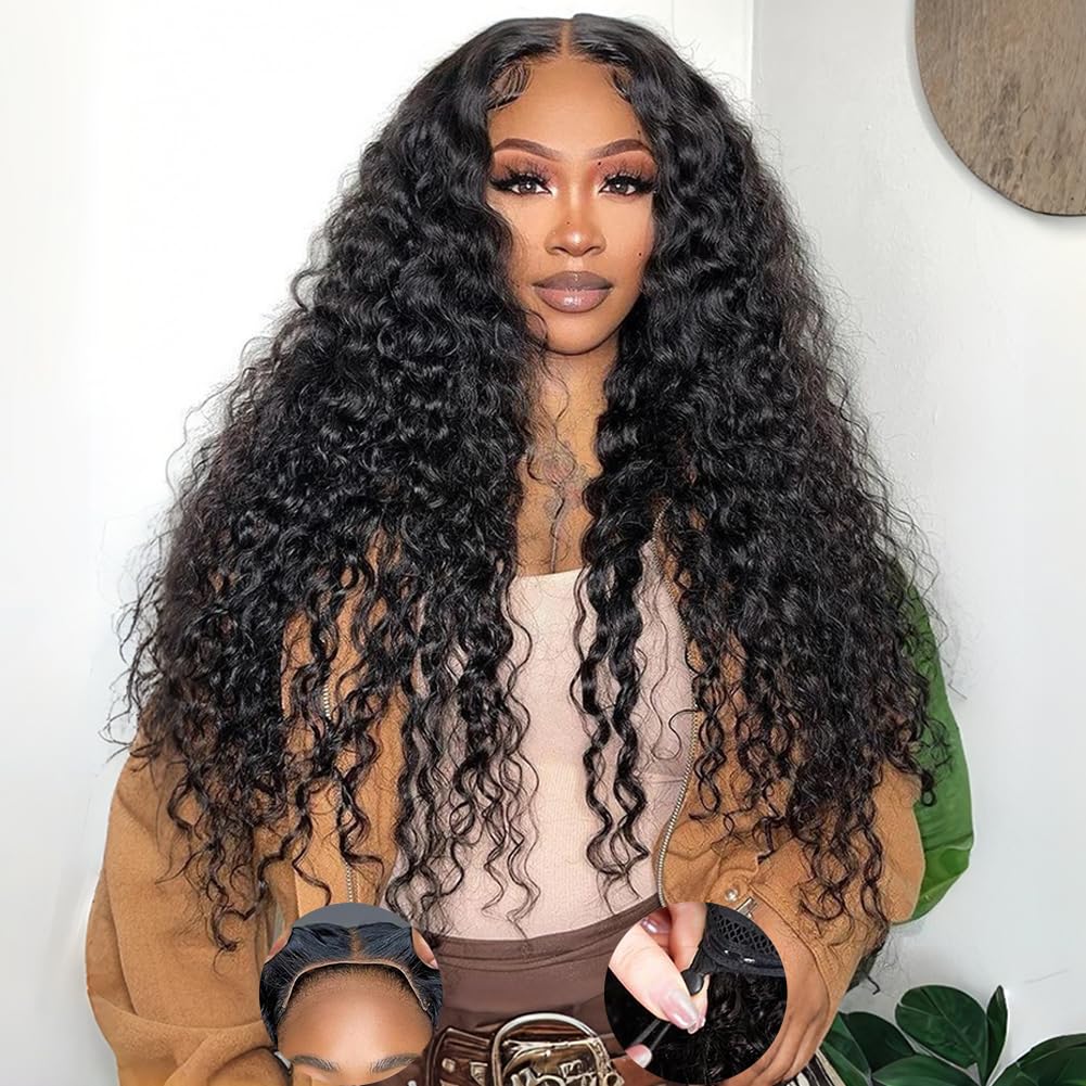 Trilumity Wear And Go Glueless Deep Wave Human Hair - Natural Black Hair Replacement Wig