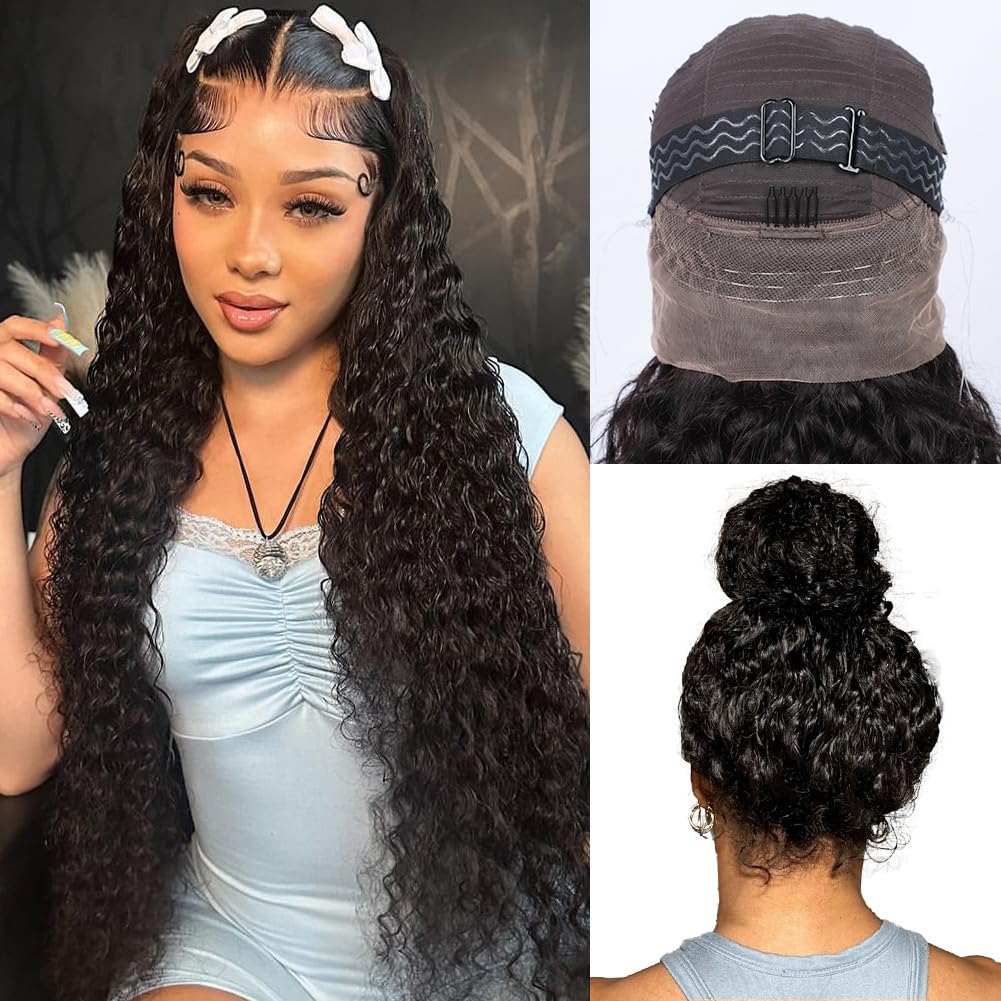 Trilumity Hidden Strap Water Wave Human Hair - Natural Black Hair Replacement Wig