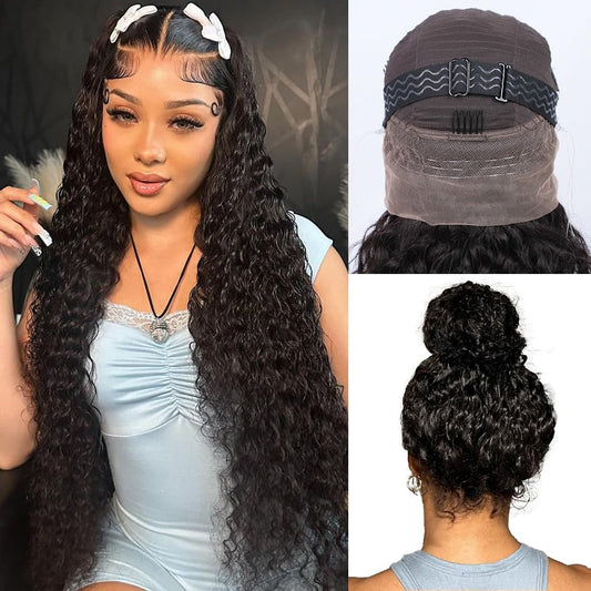 Trilumity Hidden Strap Water Wave Human Hair - Natural Black Hair Replacement Wig