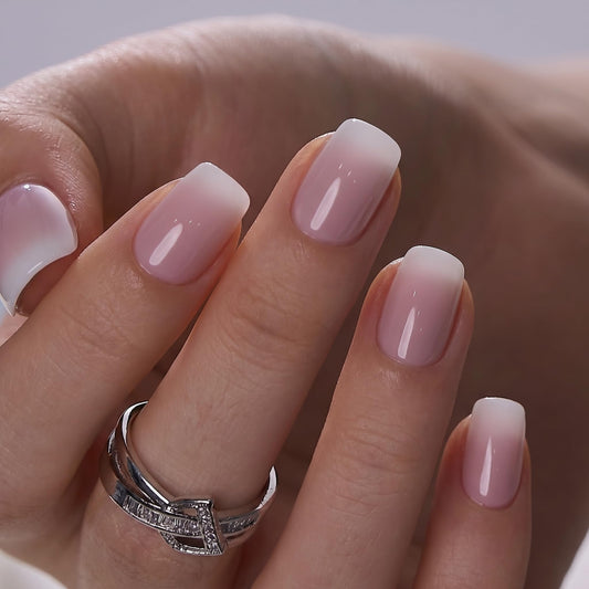 Trilumity Press On Nails Reusable Short Square Soft Gel - Nude Pink Press On Nails