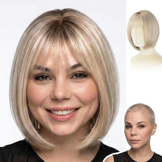 Trilumity Ashy Blonde Bob Straight Human Hair - Natural Black Hair Replacement Wig