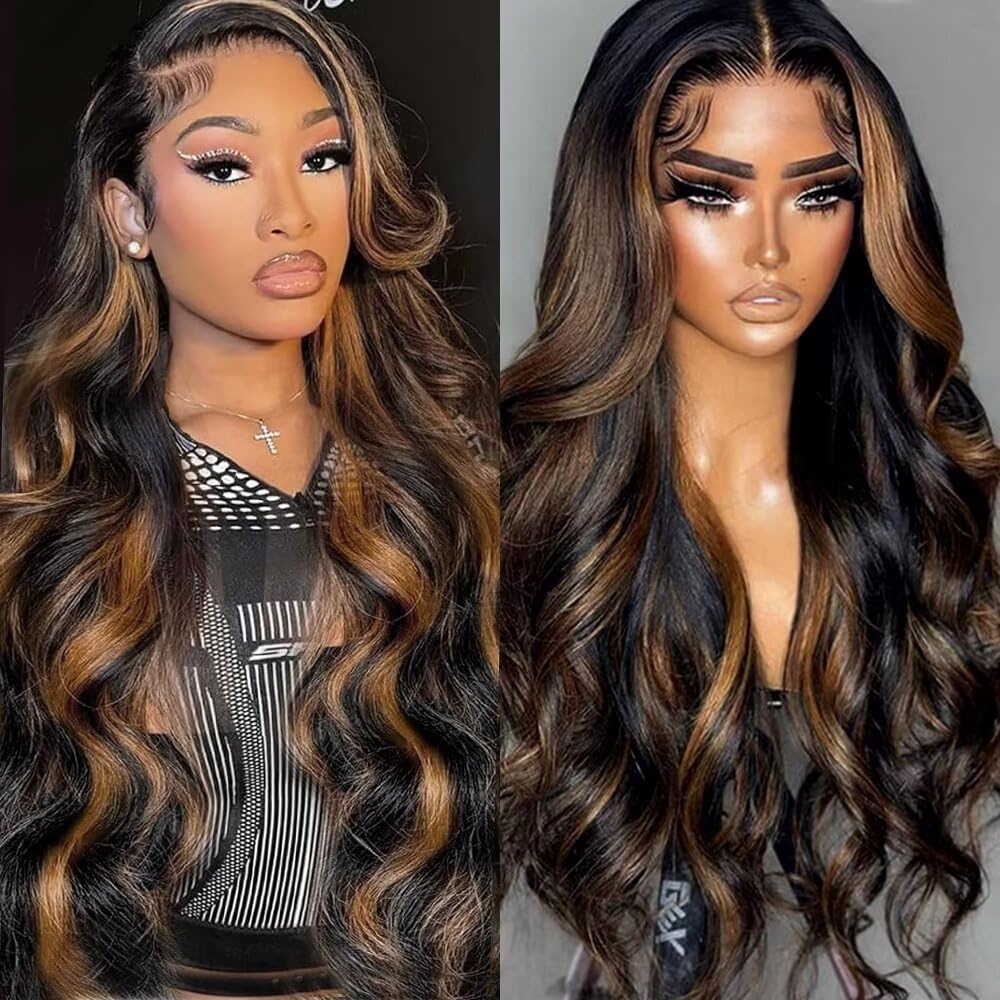 Trilumity Ombre Highlight 13X6 1B/30 Body Wave Brazilian Virgin Hair - Brown Hair Replacement Wig