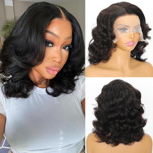 Trilumity Bob 13X6 Short Glueless Body Wave Human Hair - Natural Black Hair Replacement Wig