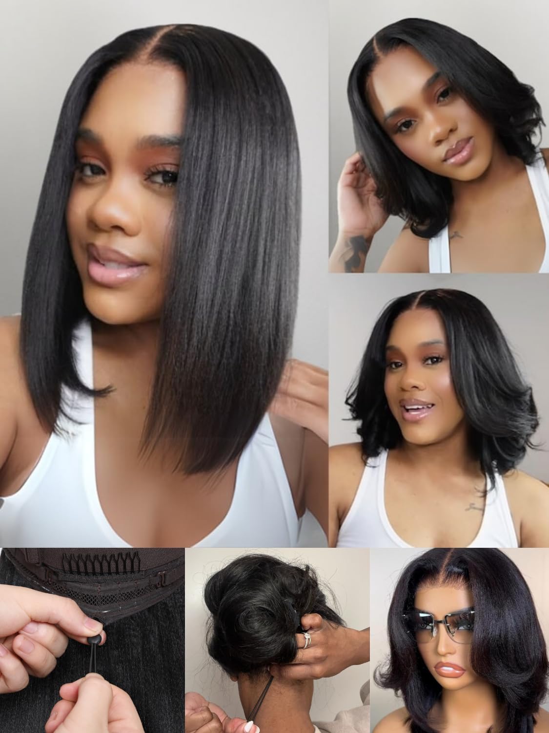 Trilumity Yaki Straight Bob Drawstring Straight Human Hair - Natural Black Hair Replacement Wig