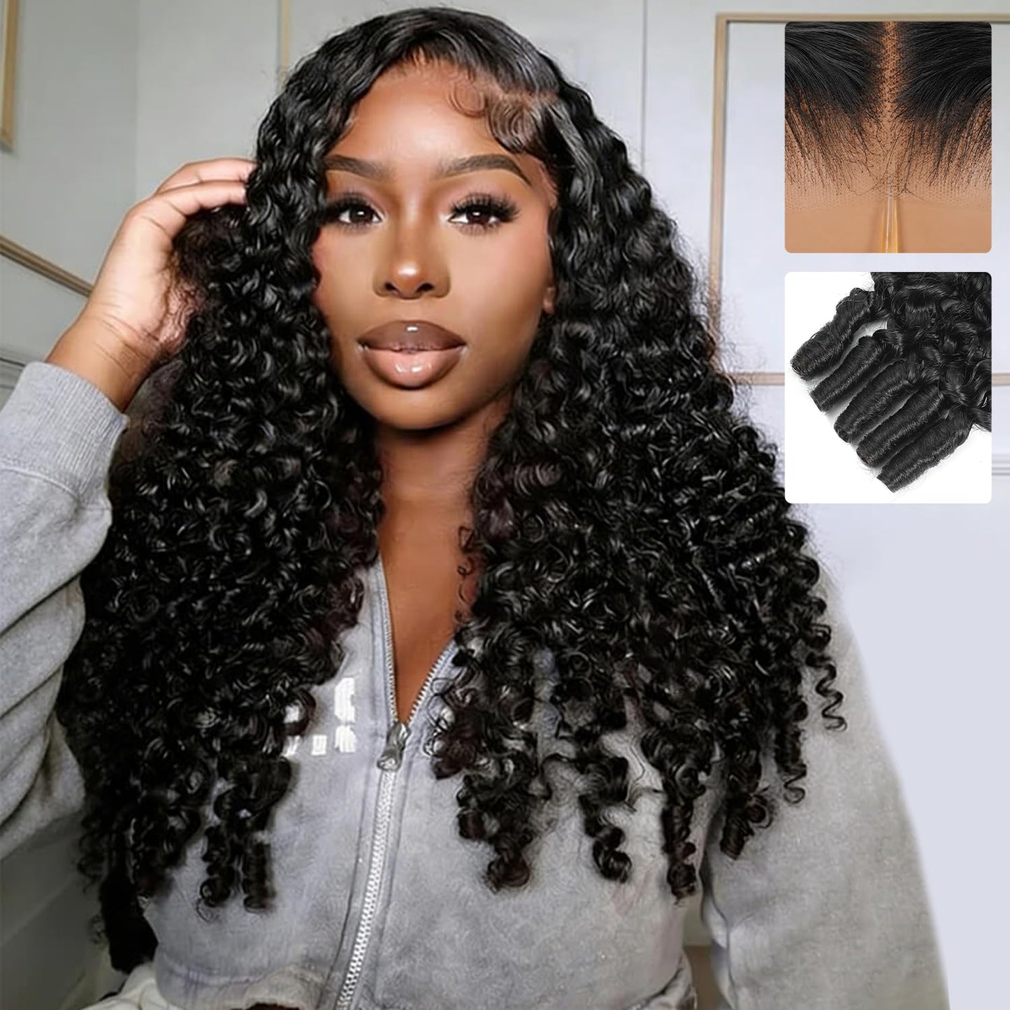 Trilumity 7X6 Burmese Glueless Pre Curly Human Hair - Natural Black Hair Replacement Wig