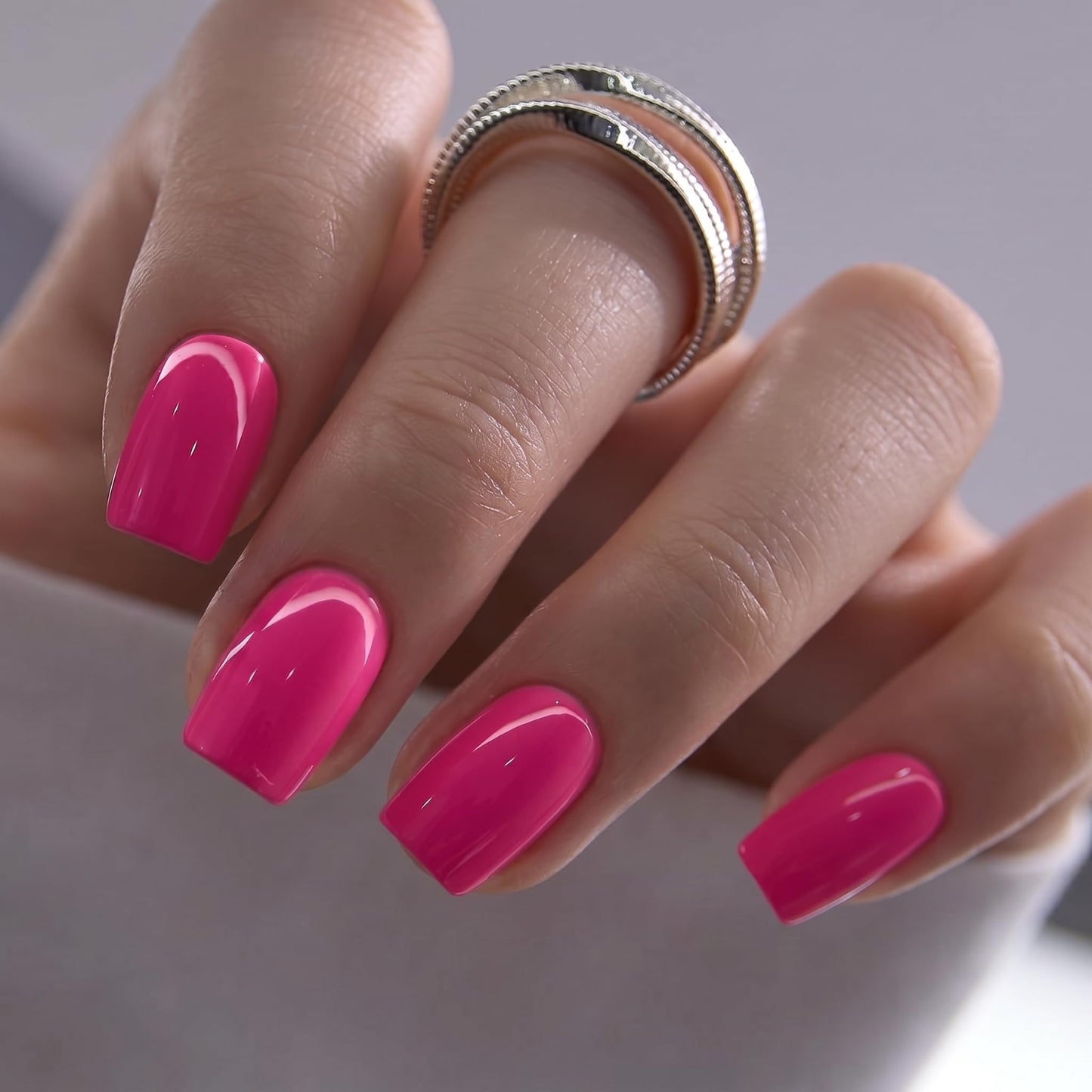 Trilumity With Apricot Design Full Short Square Soft Gel - Pink Press On Nails