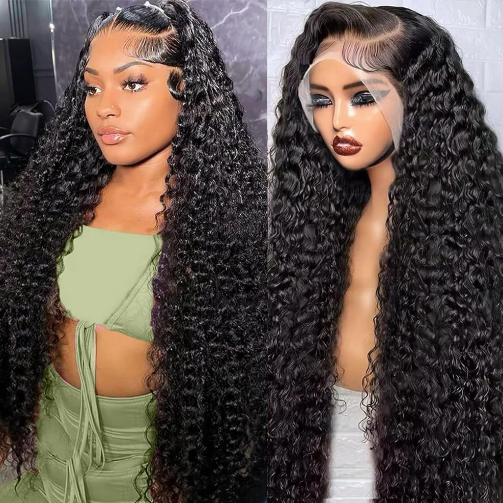 Trilumity 13X6 Pre Bleached Deep Wave Human Hair - Natural Black Hair Replacement Wig