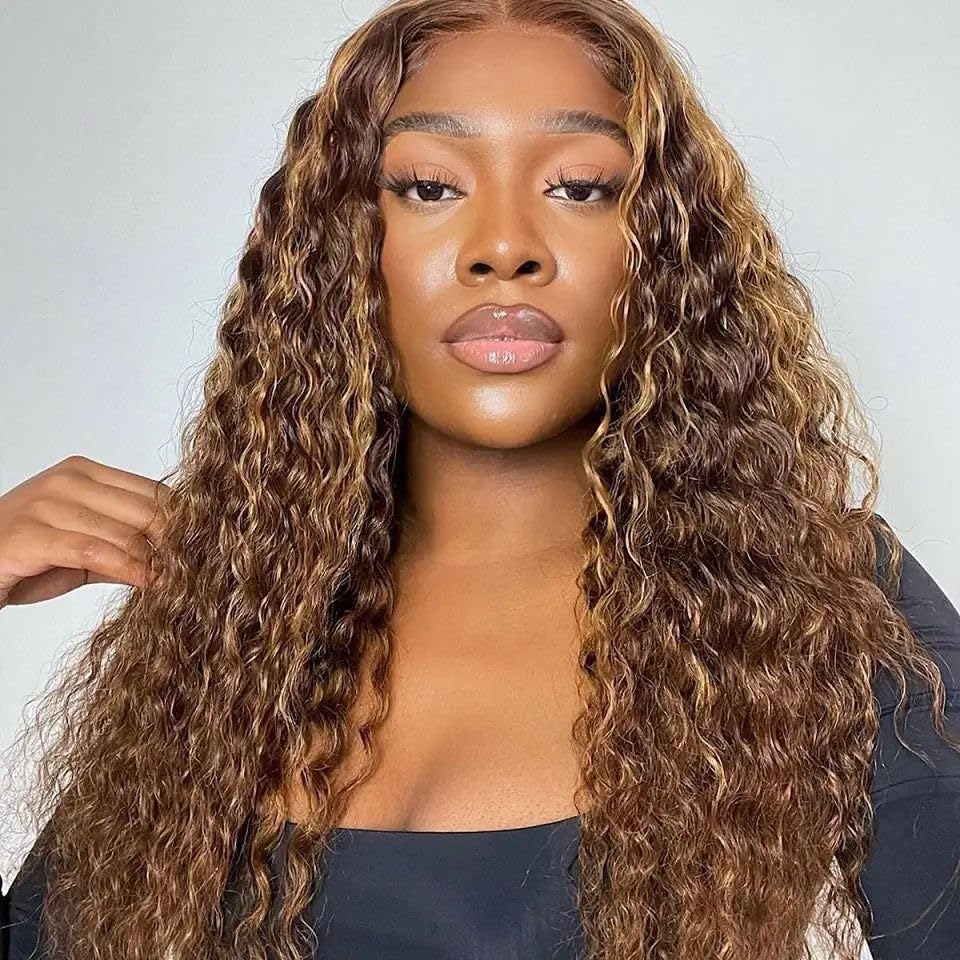 Trilumity Highlight Ombre 13X4 Deep Wave Human Hair - Honey Blonde Hair Replacement Wig