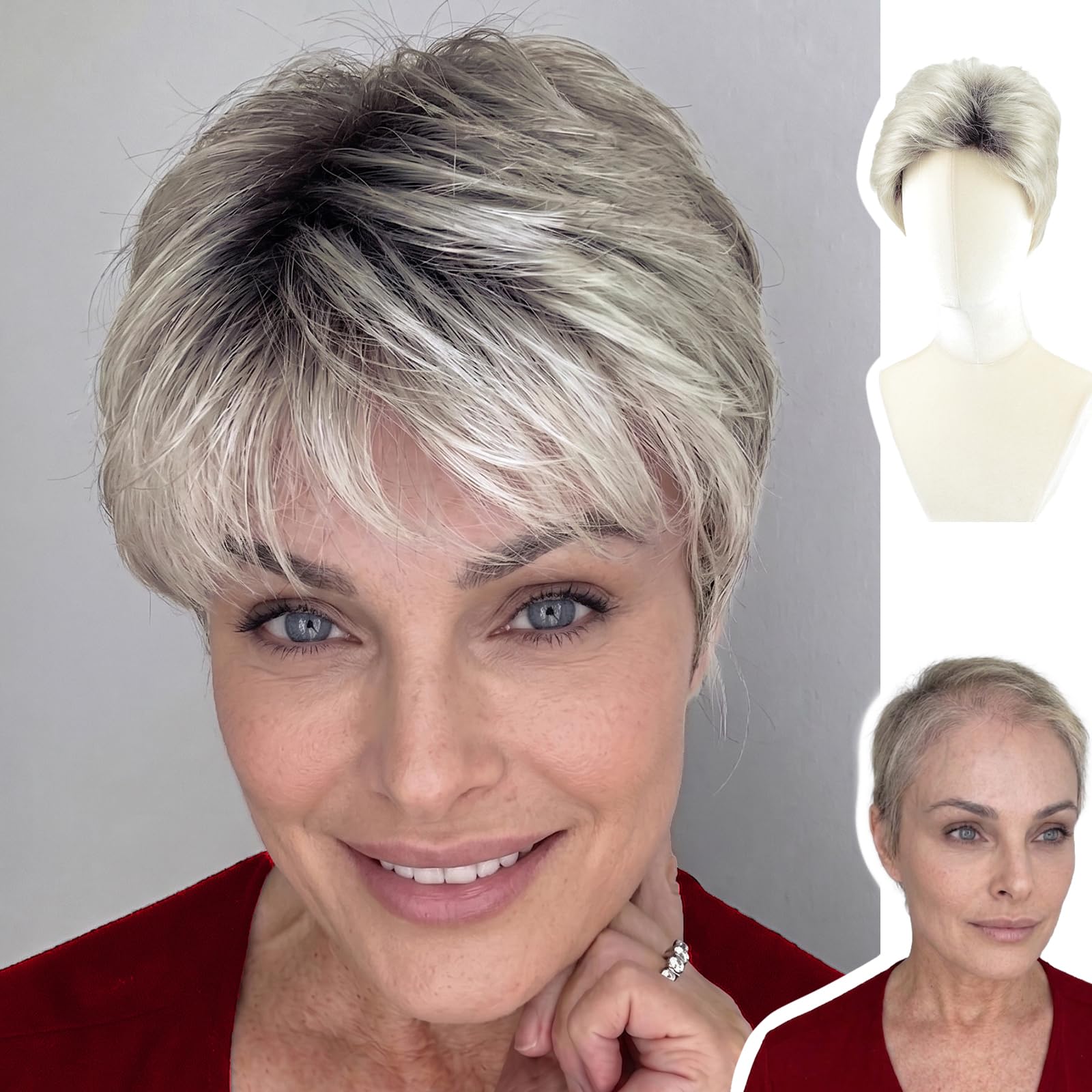 Trilumity Rooted Platinum Ash Curly Synthetic Fiber - Natural Black Hair Replacement Wig