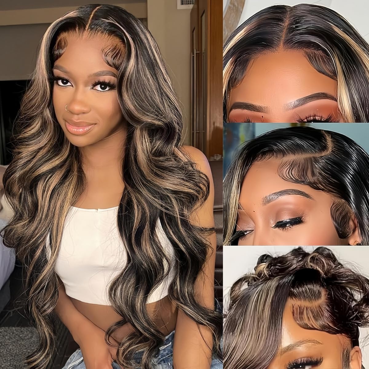 Trilumity Ombre Highlight 13X4 Hd Body Wave Human Hair - Natural Black Hair Replacement Wig