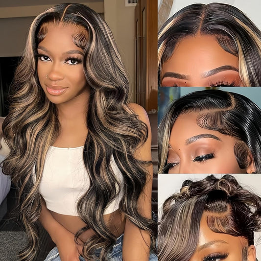 Trilumity Ombre Highlight 13X4 Hd Body Wave Human Hair - Natural Black Hair Replacement Wig