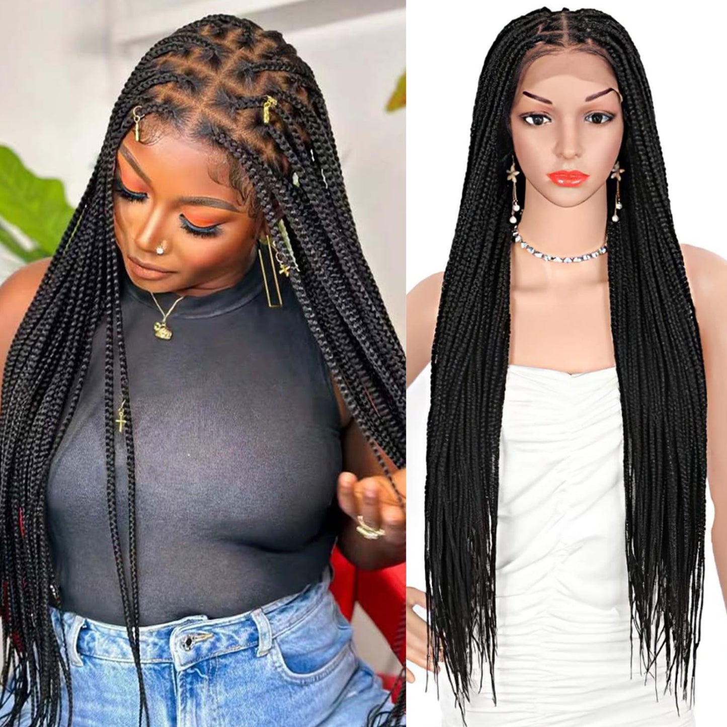 Trilumity Knotless Braided For Deep Wave Human Hair - Natural Black Hair Replacement Wig