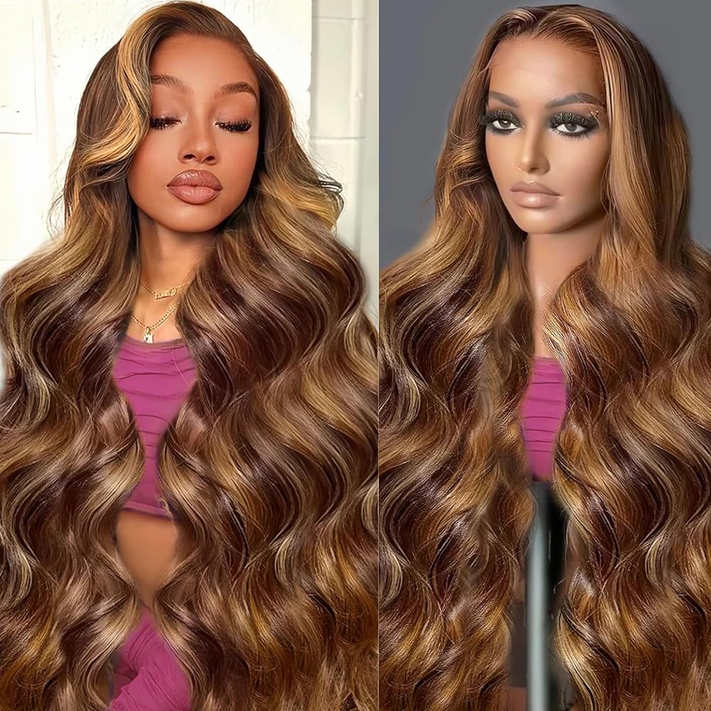 Trilumity Highlight Ombre 4/27 Body Wave Human Hair - Honey Blonde Hair Replacement Wig