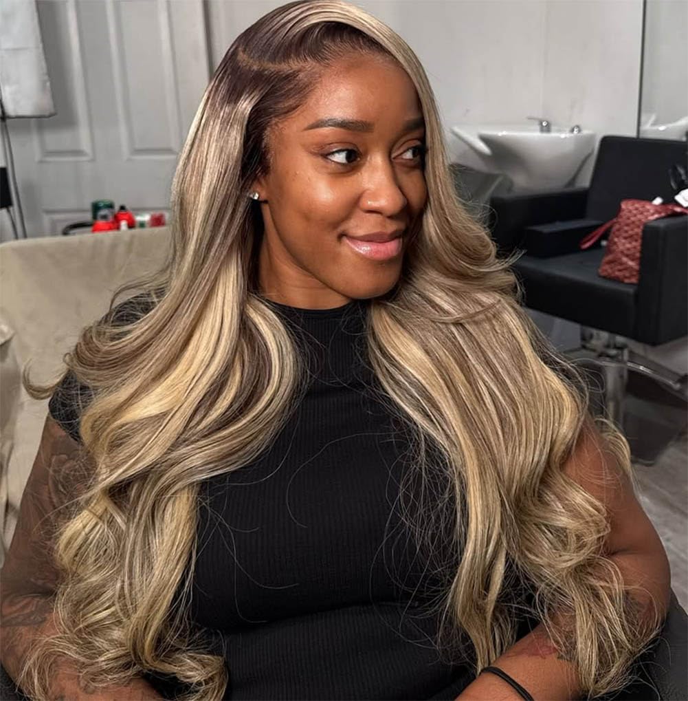 Trilumity 13X6 Ombre Milk Tea Deep Wave Human Hair - Brown Hair Replacement Wig