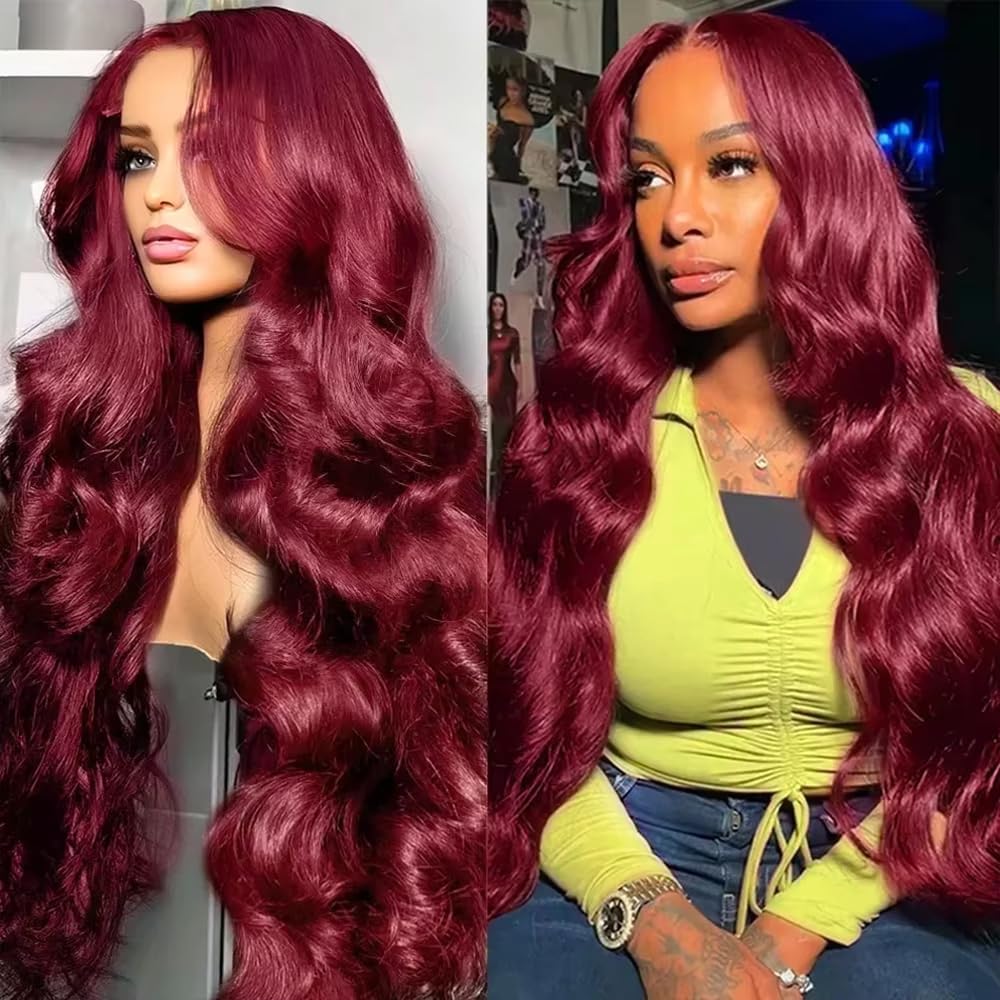 Trilumity Burgundy 13X4 200 Density Body Wave Human Hair - Burgundy Hair Replacement Wig