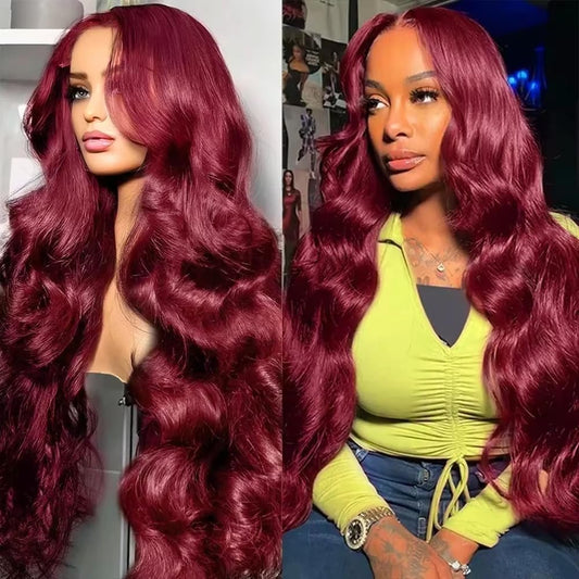 Trilumity Burgundy 13X4 200 Density Body Wave Human Hair - Burgundy Hair Replacement Wig