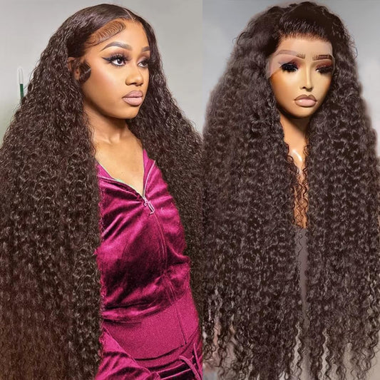 Trilumity Chocolate Brown 200 Density Deep Wave Human Hair - Brown Hair Replacement Wig