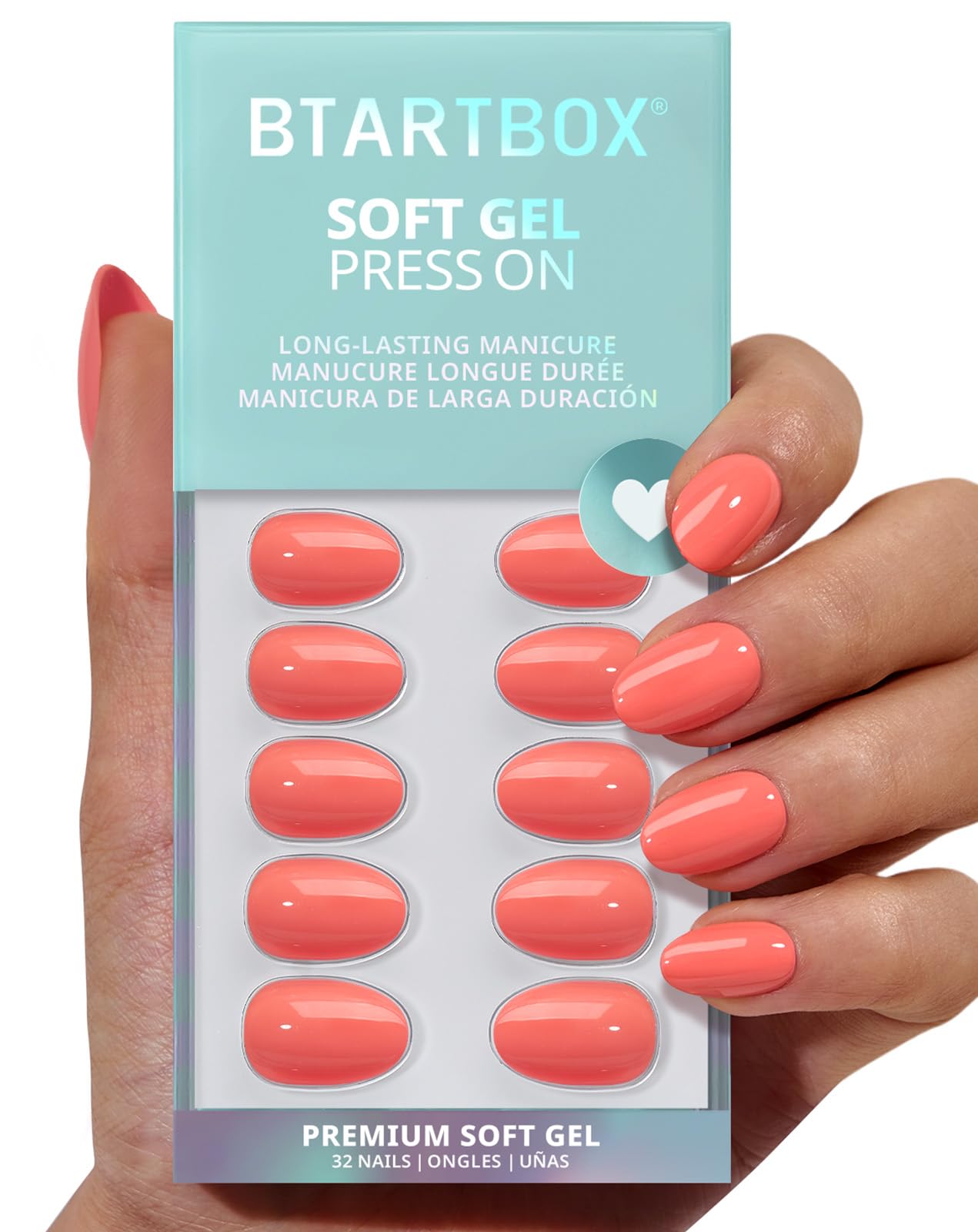 Trilumity Orange Soda Summer Nails Short Almond Soft Gel - Nude Pink Press On Nails
