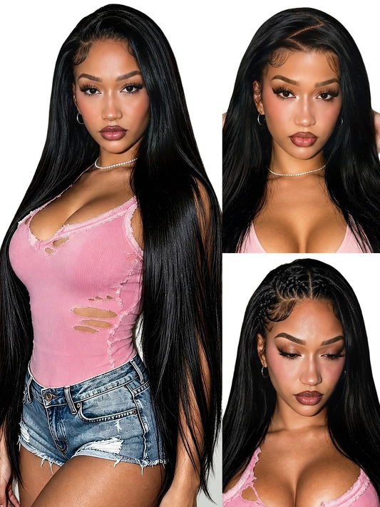 Trilumity 13X6 Straight For Women Straight Human Hair - Natural Black Hair Replacement Wig