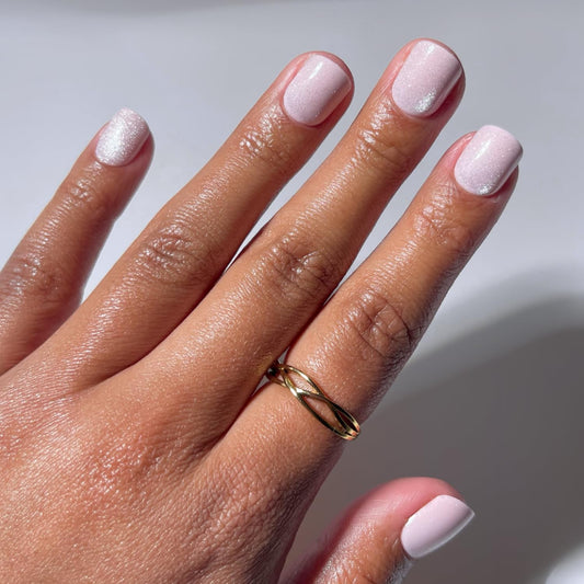 Trilumity Extra Velvet Pink Shimmer Extra Short Almond Soft Gel - Pink Press On Nails