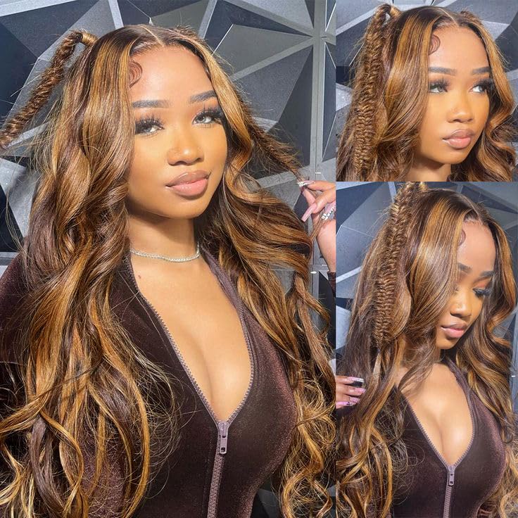Trilumity Highlight Ombre 4/27 Body Wave Human Hair - Honey Blonde Hair Replacement Wig