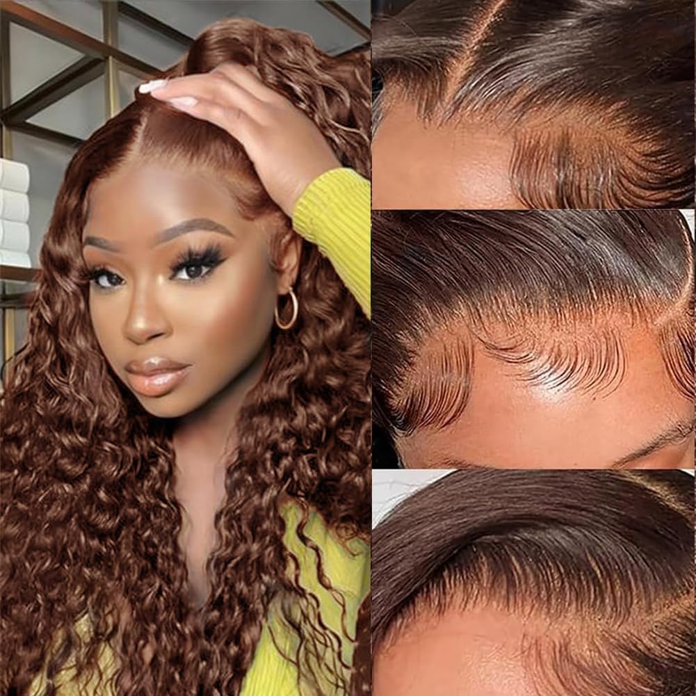 Trilumity Chocolate Brown Front 13X4 Curly 100% Human Hair - Brown Hair Replacement Wig