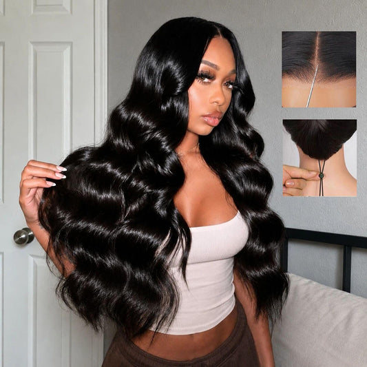 Trilumity 7X6 Glueless Pre Cut Body Wave Human Hair - Natural Color Hair Replacement Wig