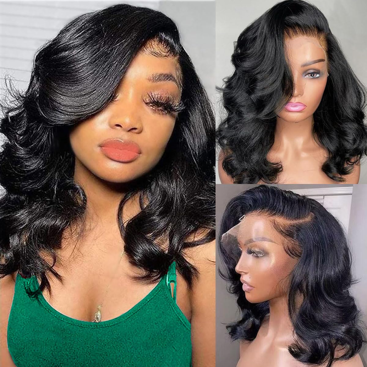 Trilumity 13X6 Front Bob Short Body Wave 100% Human Hair - Natural Black Hair Replacement Wig