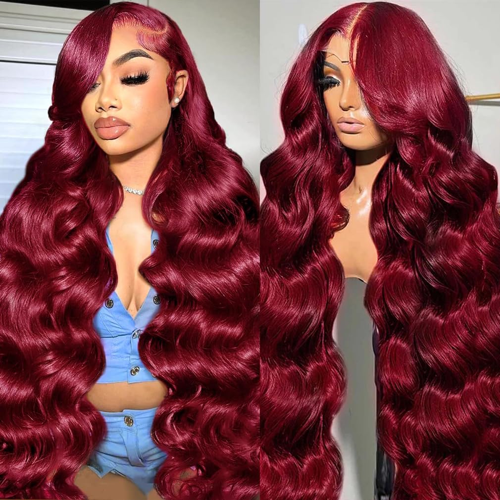 Trilumity Burgundy 13X6 99J Human Body Wave Human Hair - Burgundy Hair Replacement Wig
