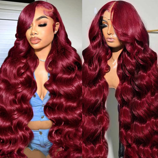 Trilumity Burgundy 13X6 99J Human Body Wave Human Hair - Burgundy Hair Replacement Wig