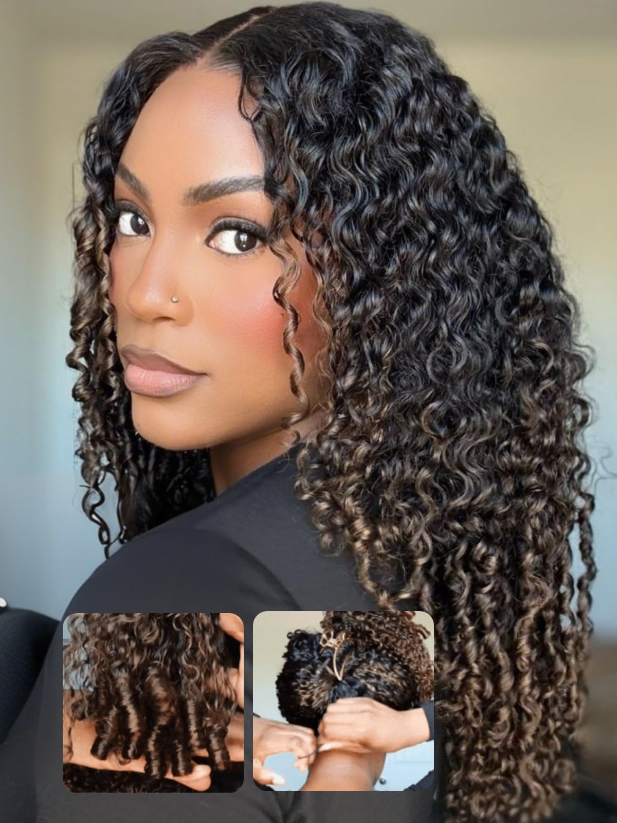 Trilumity Burmese With Finger Coil Curly Human Hair - Brown Hair Replacement Wig