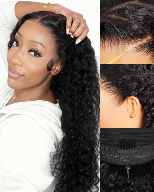 Trilumity 13X6 Glueless Pre Deep Wave Human Hair - Natural Black Hair Replacement Wig