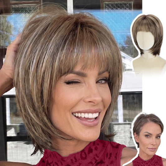 Trilumity Sandy Brown Blonde Bob Synthetic Fiber - Brown Hair Replacement Wig