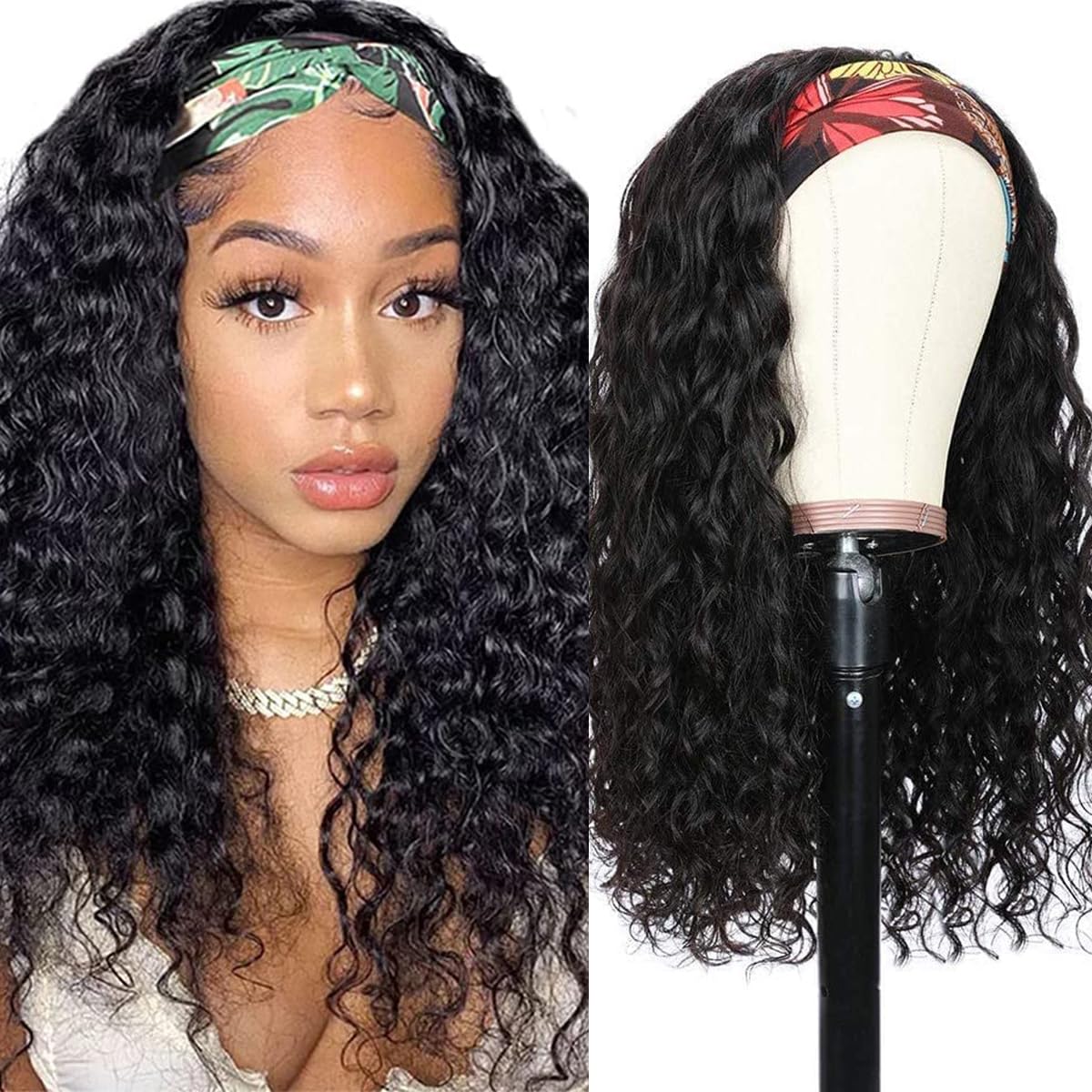 Trilumity Headband Water Headband For Water Wave Human Hair - Natural Black Hair Replacement Wig