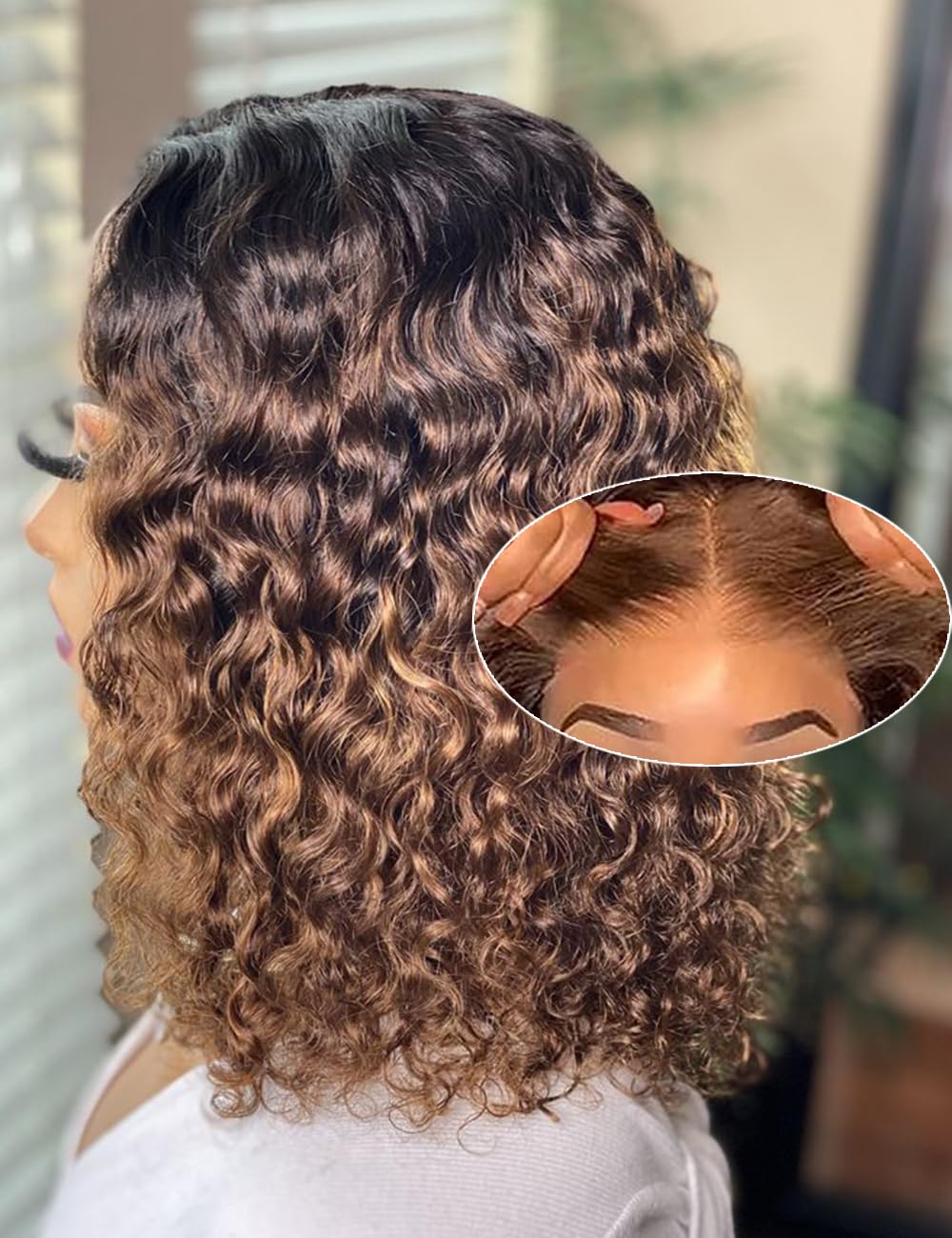 Trilumity Highlight Blonde Wear And Water Wave Human Hair - Honey Blonde Hair Replacement Wig