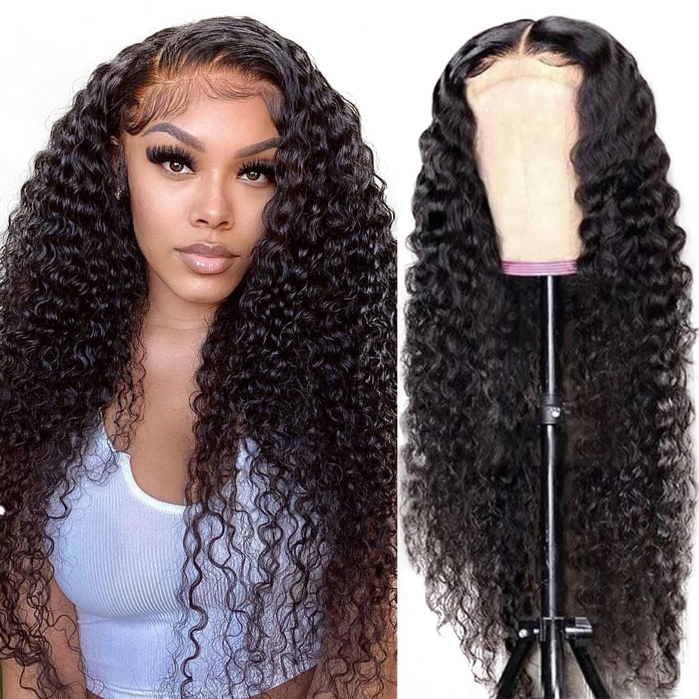 Trilumity Lace Closure Glueless Deep Wave Human Hair - Natural Black Hair Replacement Wig