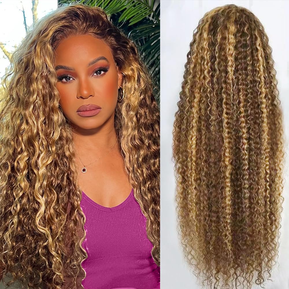 Trilumity Highlight Ombre 13X6 Deep Wave Human Hair - Honey Blonde Hair Replacement Wig