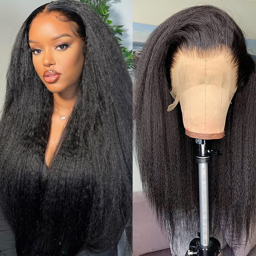 Trilumity Kinky Straight With Straight Human Hair - Natural Color Hair Replacement Wig