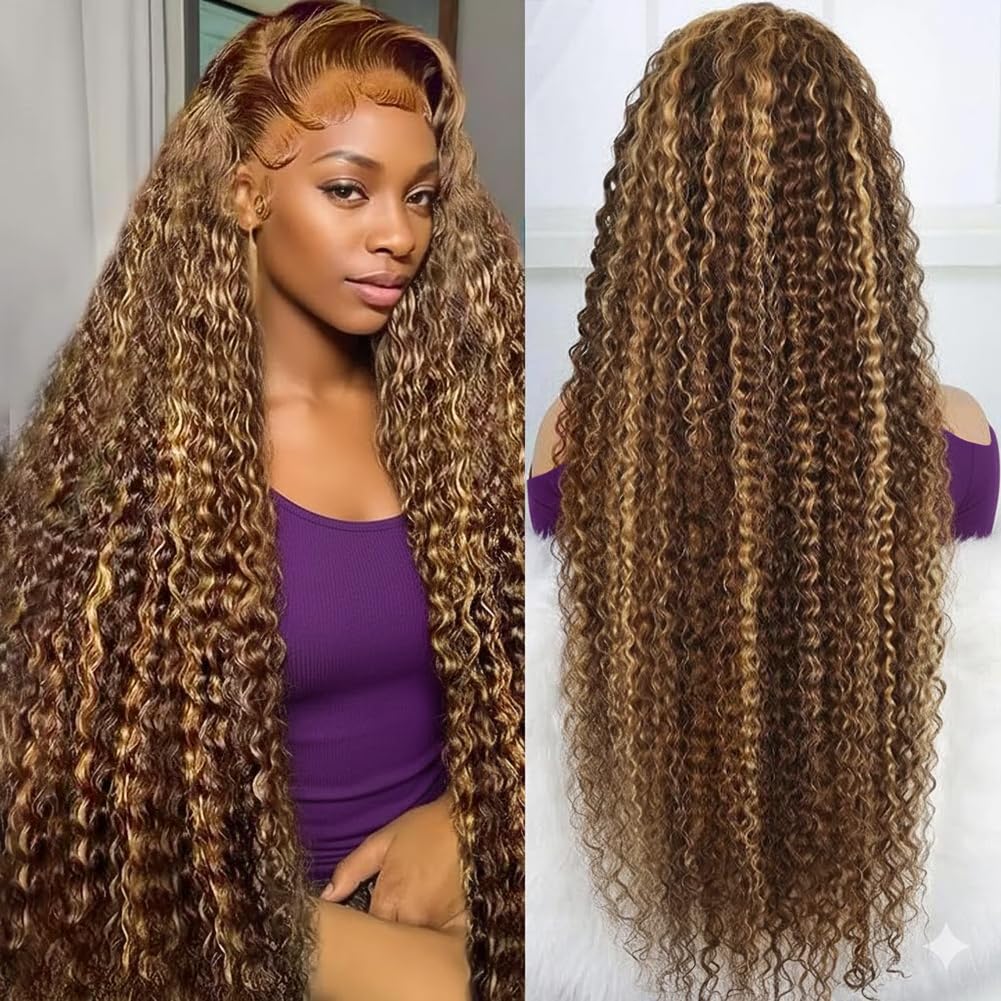 Trilumity Highlight Ombre 13X6 Hd Deep Wave Human Hair - Honey Blonde Hair Replacement Wig