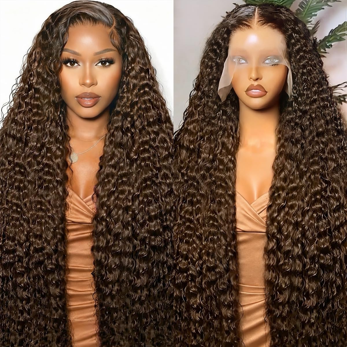 Trilumity 200 Density Chocolate Brown Deep Wave Brazilian Virgin Hair - Brown Hair Replacement Wig