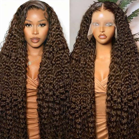 Trilumity 200 Density Chocolate Brown Deep Wave Brazilian Virgin Hair - Brown Hair Replacement Wig