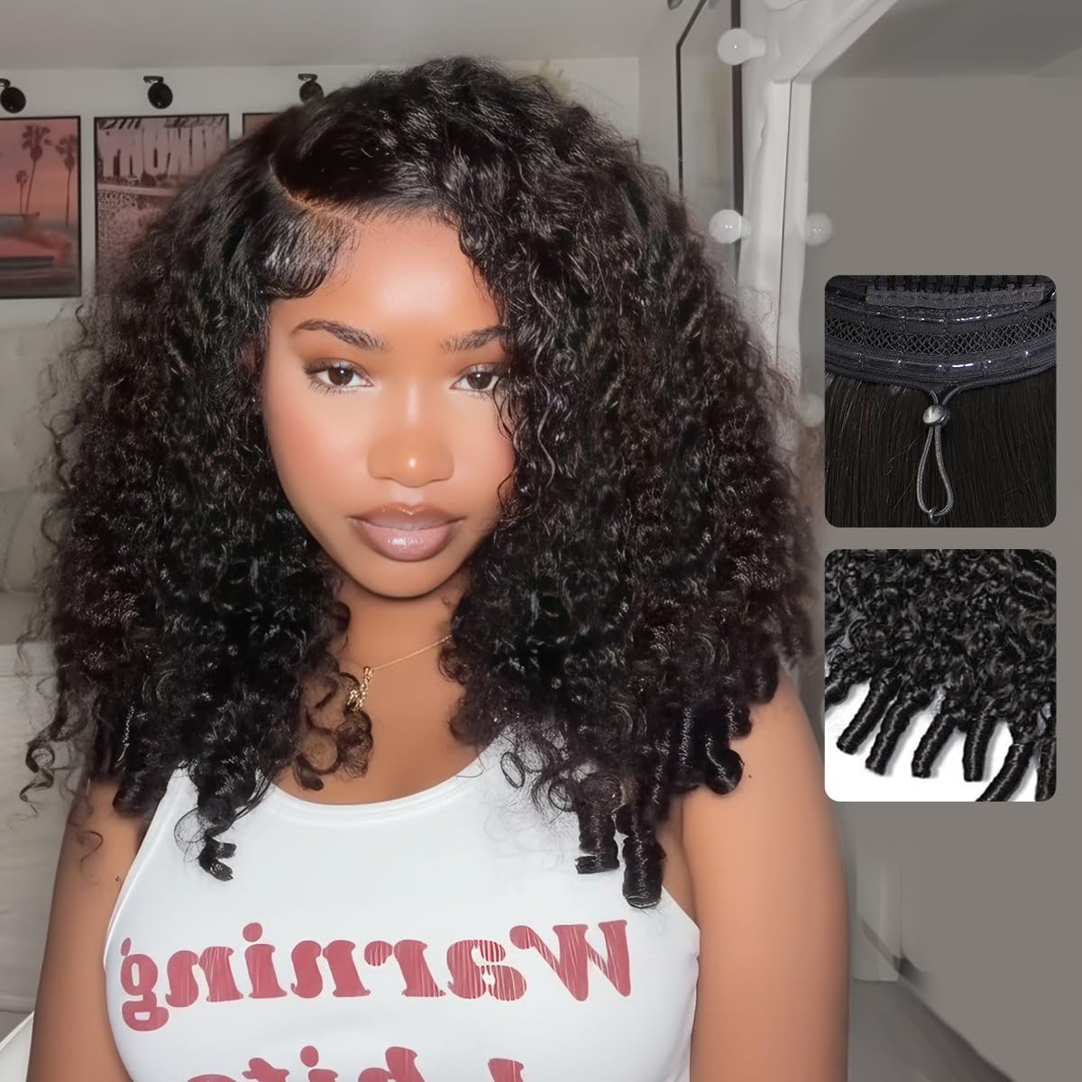 Trilumity Bob Burmese Glueless Curly Human Hair - Natural Black Hair Replacement Wig