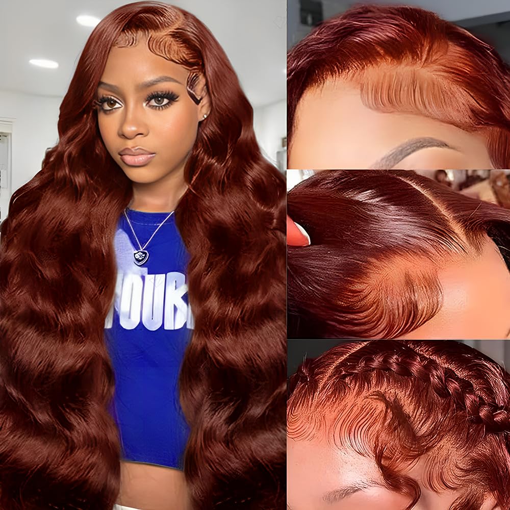 Trilumity Reddish Brown Al 13X4 Body Wave Human Hair - Brown Hair Replacement Wig