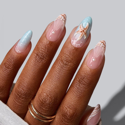 Trilumity Tide Play 3D Starfish Medium Almond Soft Gel - Nude Pink Press On Nails