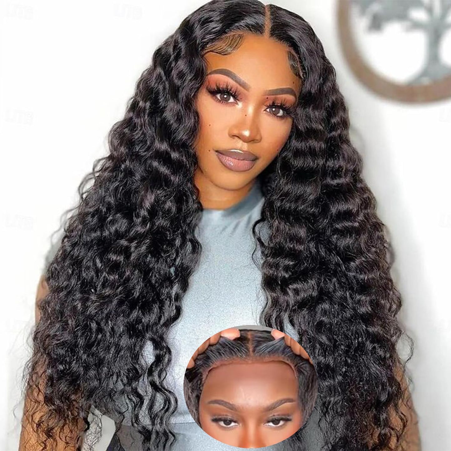 Trilumity Glueless Pre Cut 5X5 Deep Wave Human Hair - Natural Black Hair Replacement Wig